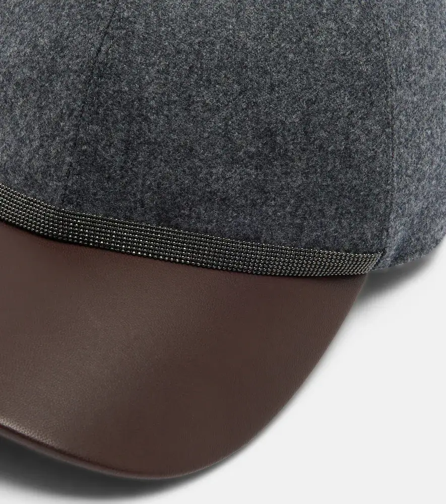Brunello Cucinelli Monili leather and virgin wool baseball cap | Thumbnail 5 Brunello Cucinelli Monili leather and virgin wool baseball cap | Thumbnail 5