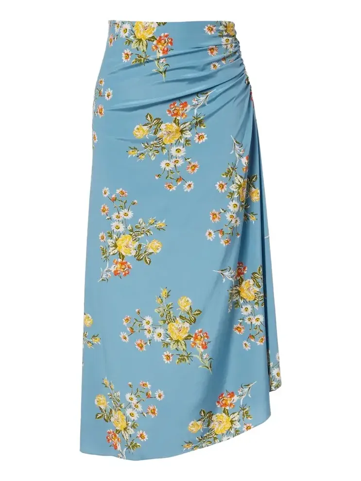 Limani ruched floral silk-blend midi skirt