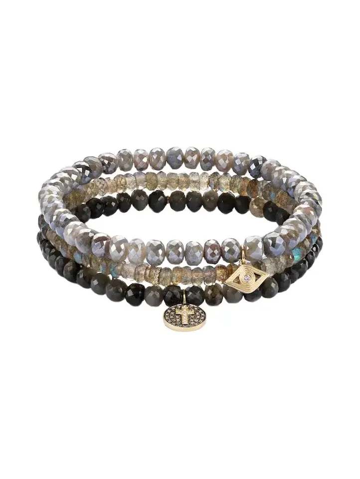 Set of 3 14kt gold beaded bracelets with gemstones