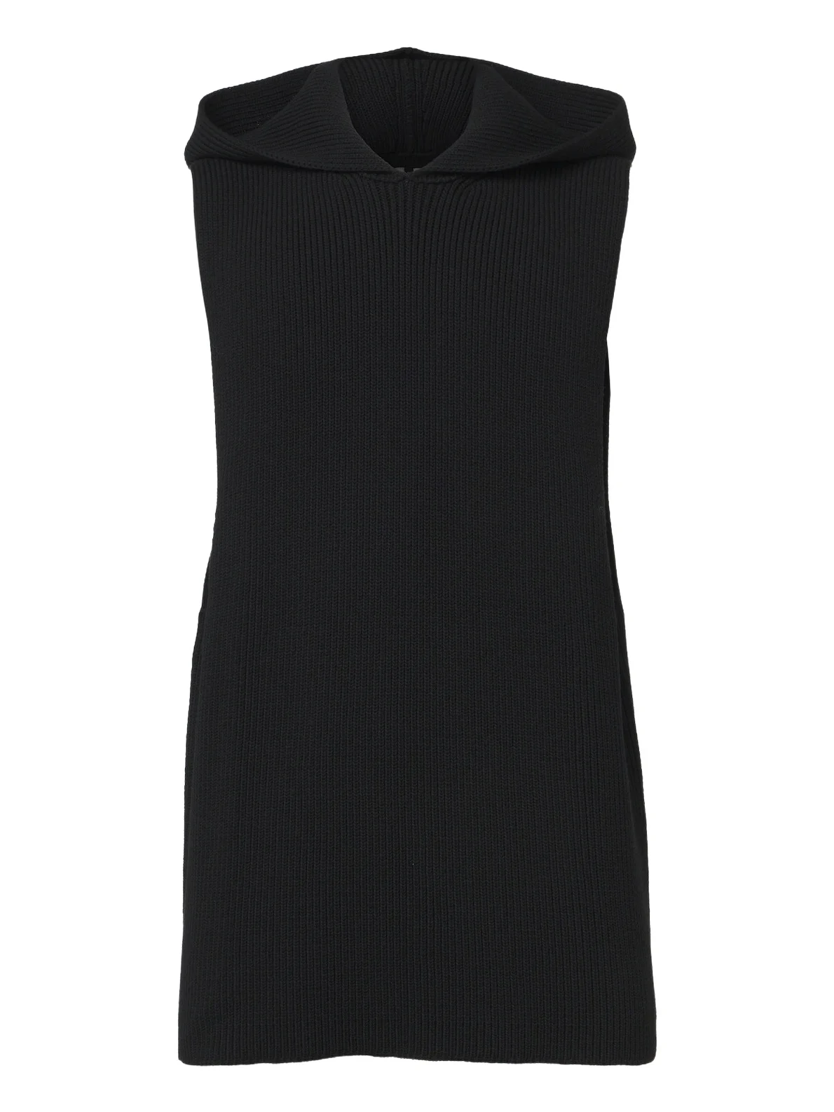 Hooded ribbed-knit virgin wool tank top