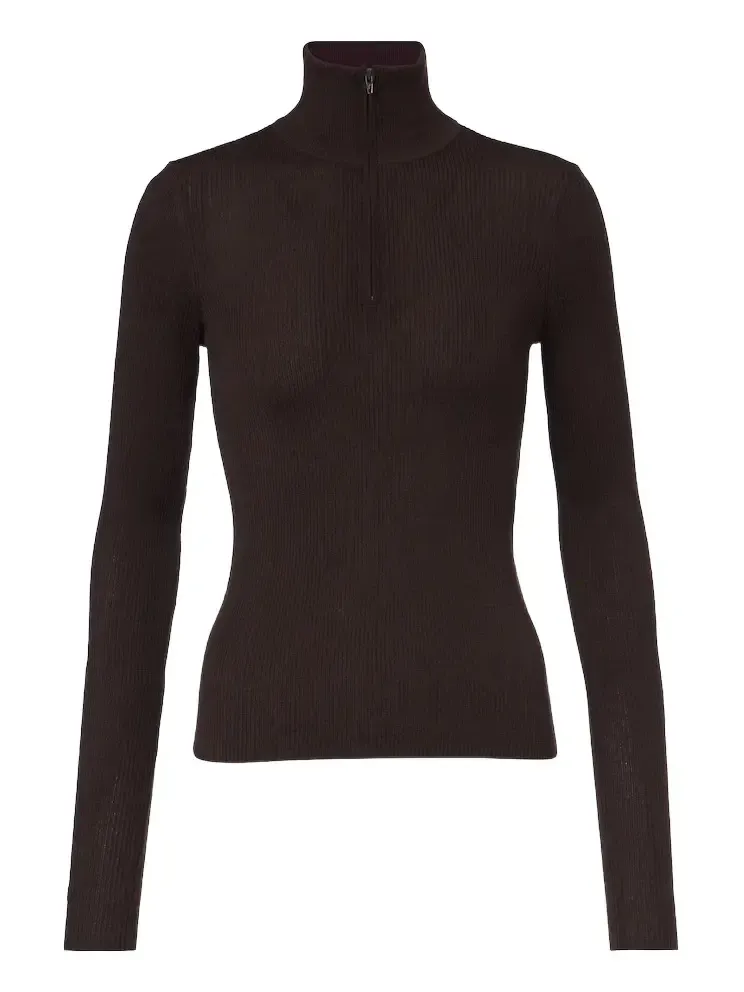 Sade ribbed-knit wool and silk half-zip sweater