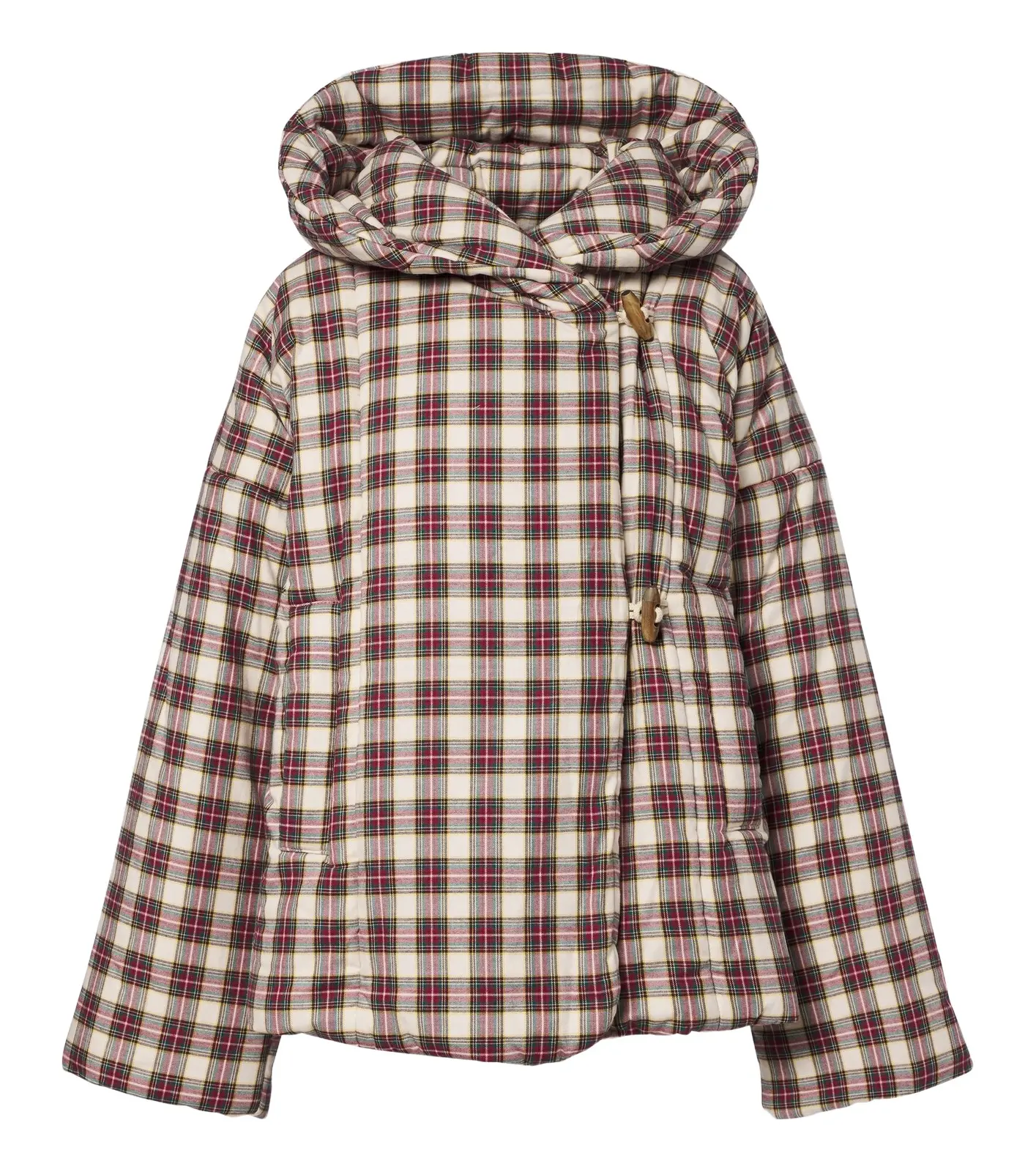 Gingham hooded cotton puffer jacket