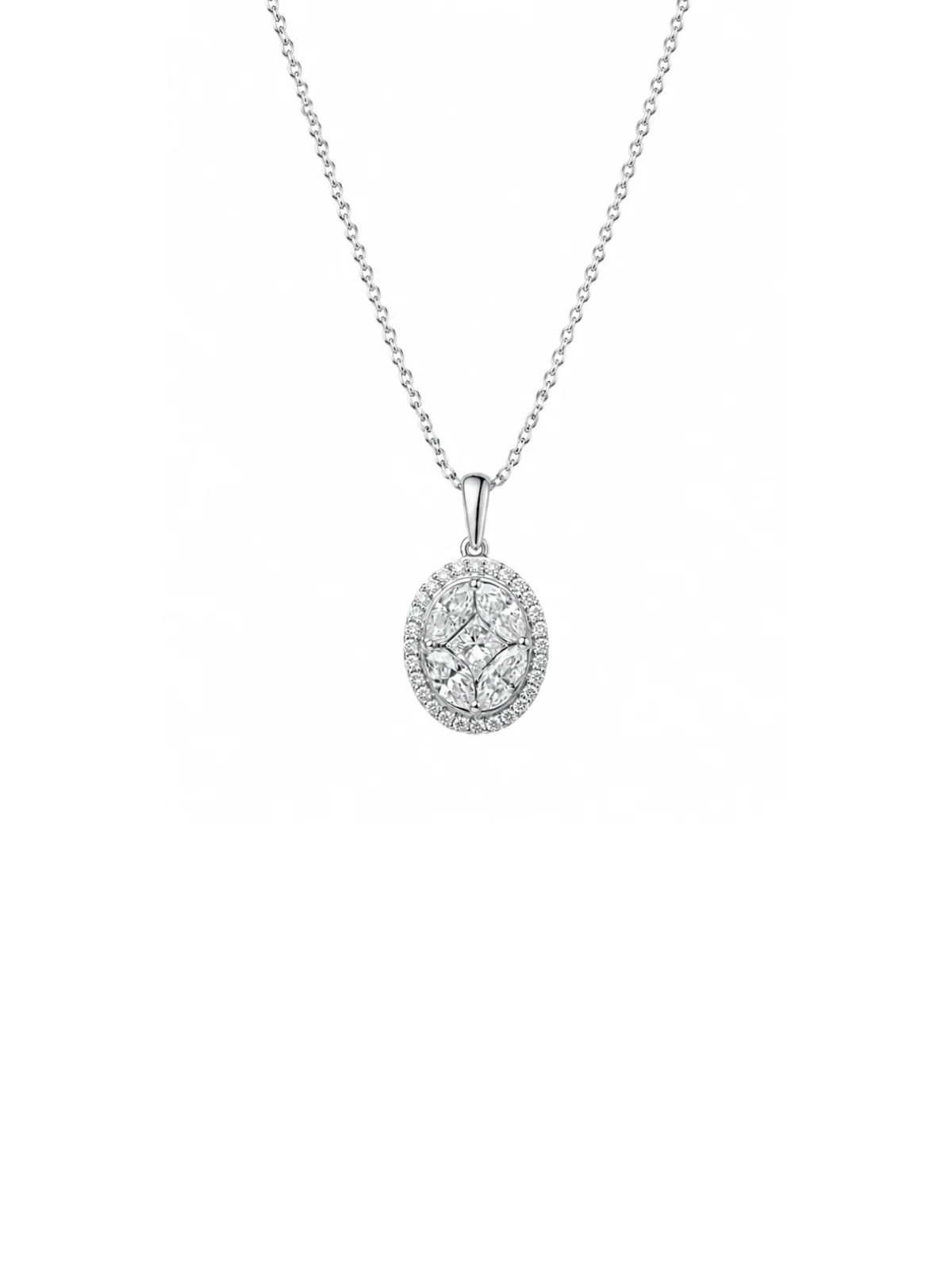 0.70ct Diamond 18K Gold Halo Illusion Solitaire Necklace