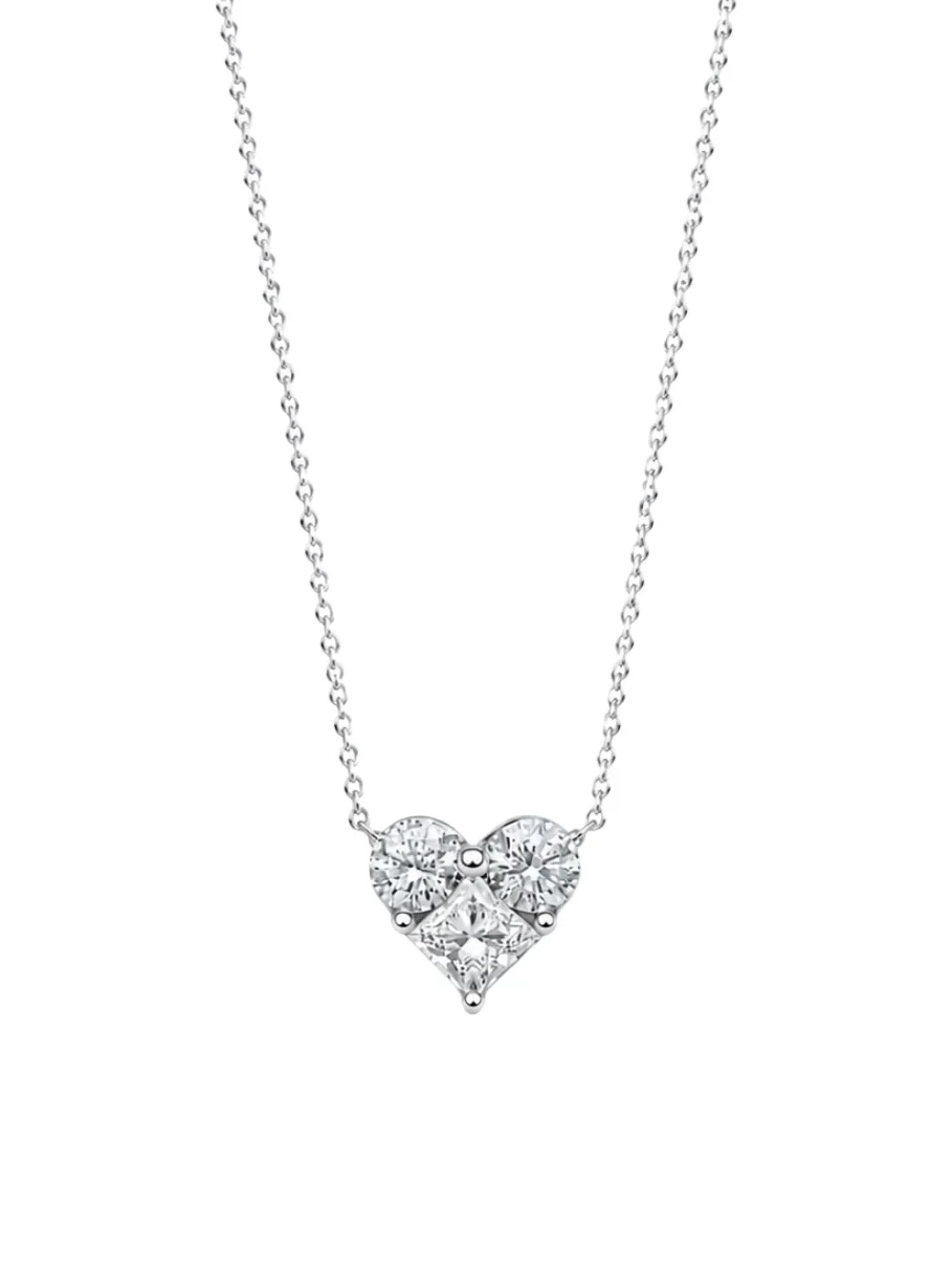 0.71ct Diamond 18K Gold Heart Pendant Chain Necklace
