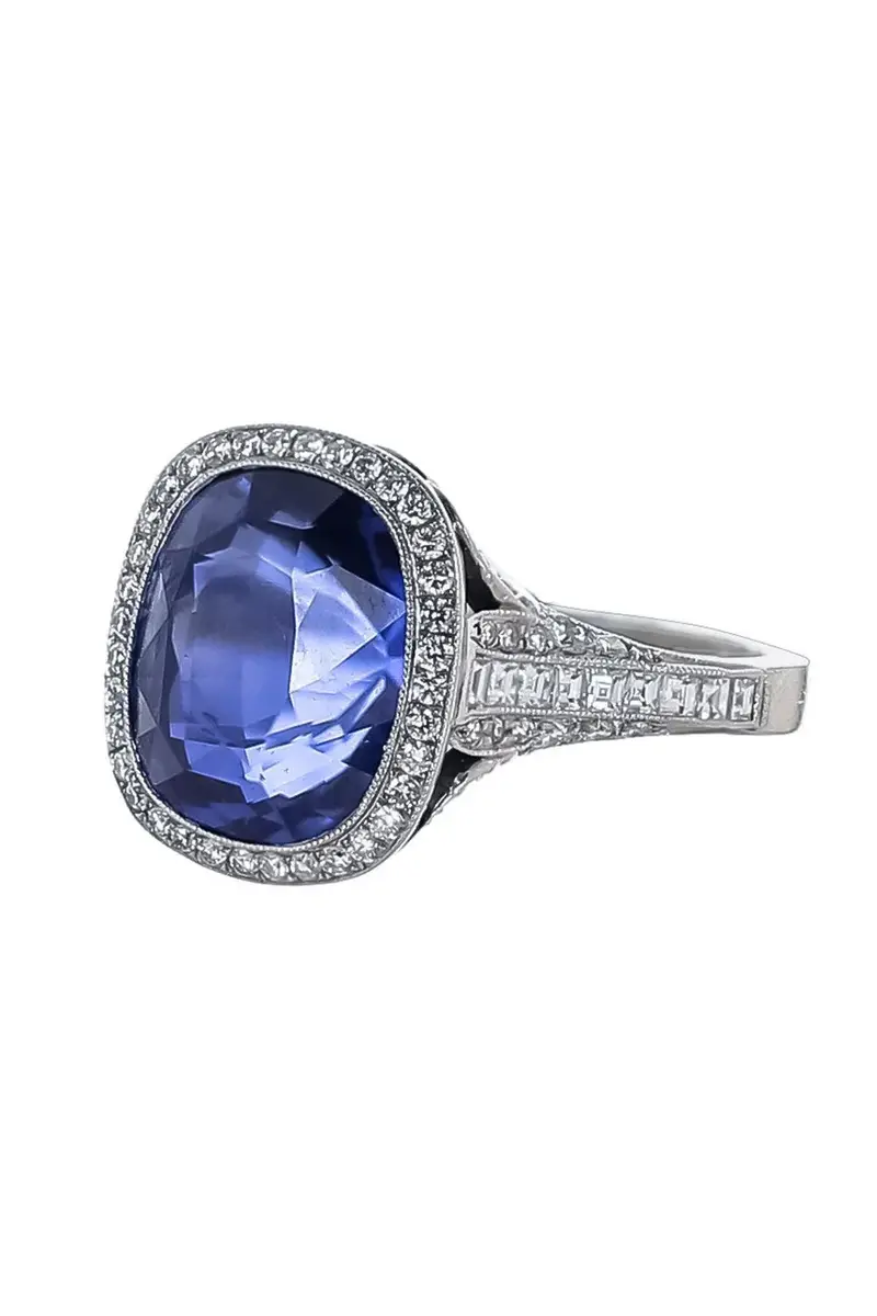 CICADA Blue Sapphire Diamond Halo Ring - Platinum | Thumbnail 5