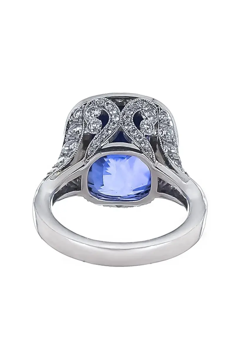 CICADA Blue Sapphire Diamond Halo Ring - Platinum | Thumbnail 6