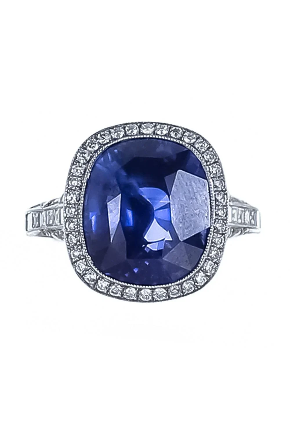 Blue Sapphire Diamond Halo Ring - Platinum Blue Sapphire Diamond Halo Ring - Platinum