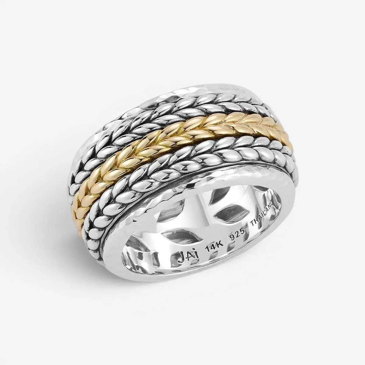 JAI JAI Sterling Silver & 14K Yellow Gold Artisan Textured Spinner Men's Ring JJH5026MRG - by The Solist | Thumbnail 3 JAI JAI Sterling Silver & 14K Yellow Gold Artisan Textured Spinner Men's Ring JJH5026MRG - by The Solist | Thumbnail 3