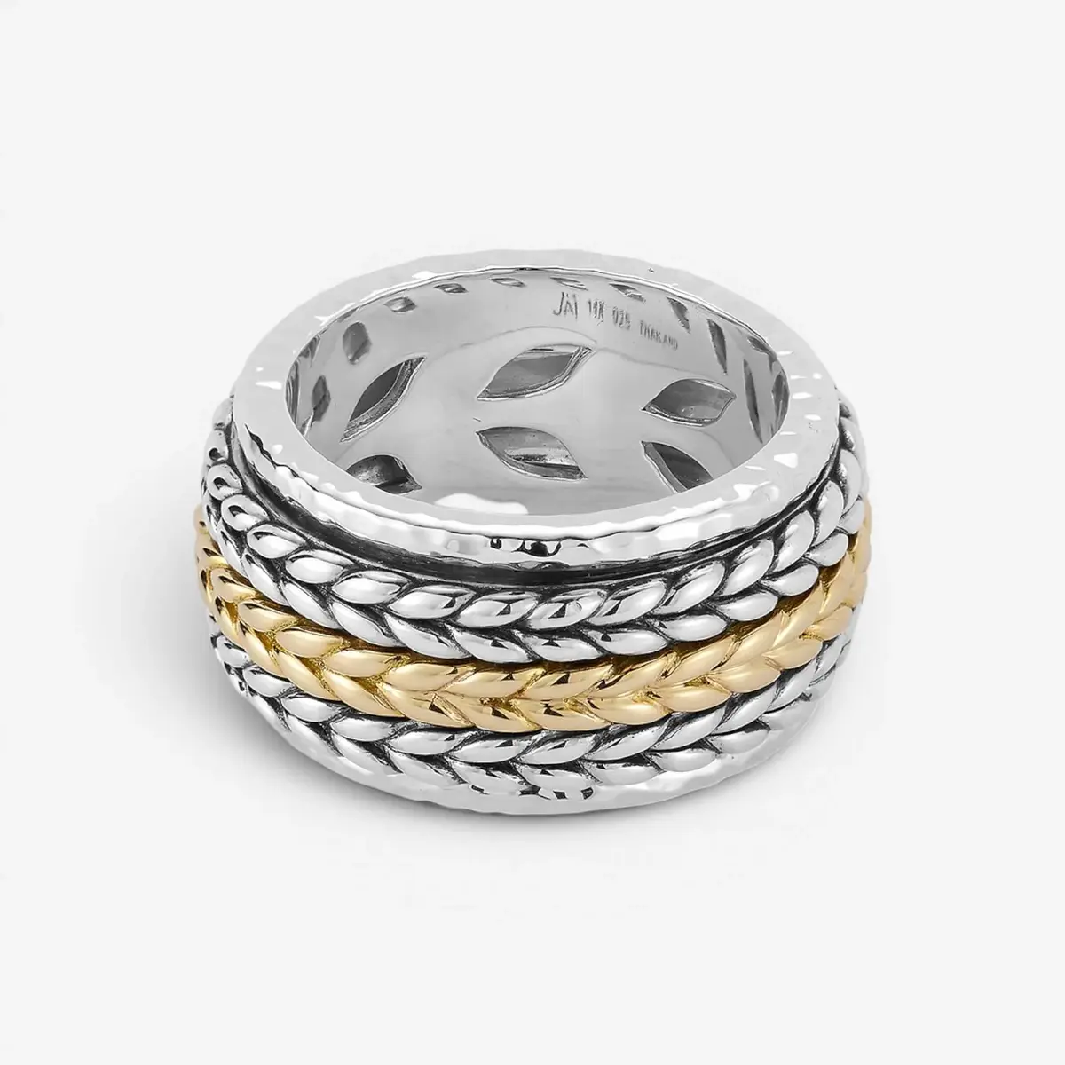 JAI JAI Sterling Silver & 14K Yellow Gold Artisan Textured Spinner Men's Ring JJH5026MRG - by The Solist | Thumbnail 2 JAI JAI Sterling Silver & 14K Yellow Gold Artisan Textured Spinner Men's Ring JJH5026MRG - by The Solist | Thumbnail 2