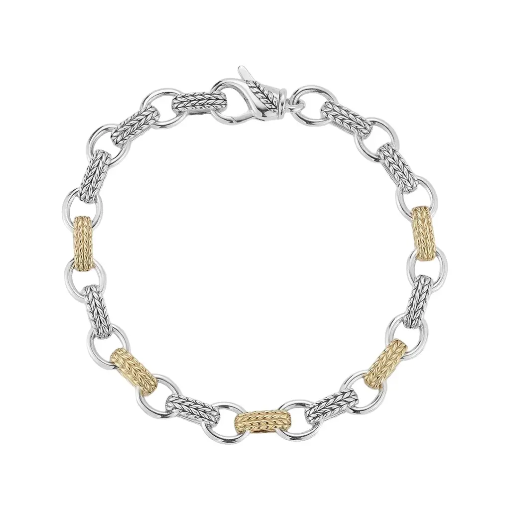 JAI JAI Sterling Silver & 14K Yellow Gold Textured Men's Link Bracelet JJH3040MBG - S by The Solist