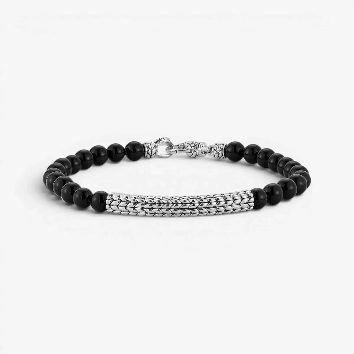 JAI JAI Sterling Silver Black Onyx Textured Station Bead Men's Bracelet JJH3048MB-BO - L by The Solist | Thumbnail 2 JAI JAI Sterling Silver Black Onyx Textured Station Bead Men's Bracelet JJH3048MB-BO - L by The Solist | Thumbnail 2