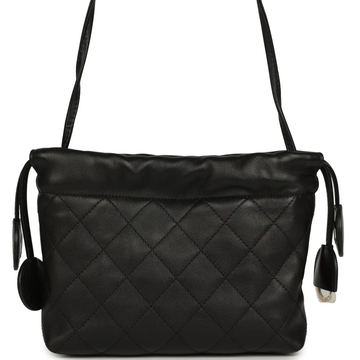 Chanel Chanel CC Drawstring Clutch with Leather Strap Black Lambskin Gold Hardware | Thumbnail 4 Chanel Chanel CC Drawstring Clutch with Leather Strap Black Lambskin Gold Hardware | Thumbnail 4
