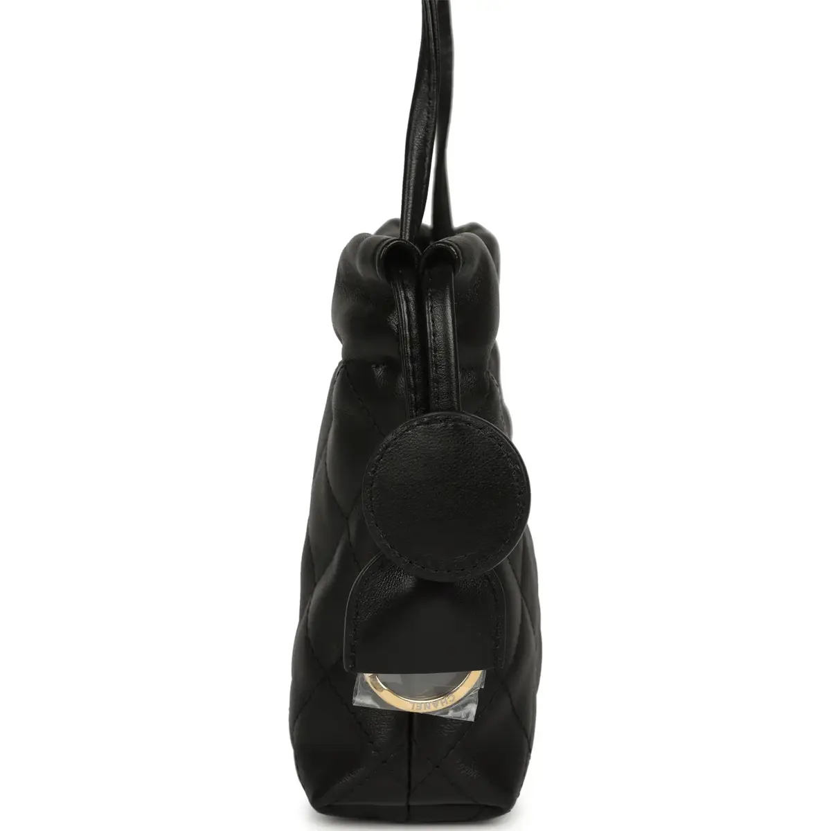 Chanel Chanel CC Drawstring Clutch with Leather Strap Black Lambskin Gold Hardware | Thumbnail 5 Chanel Chanel CC Drawstring Clutch with Leather Strap Black Lambskin Gold Hardware | Thumbnail 5