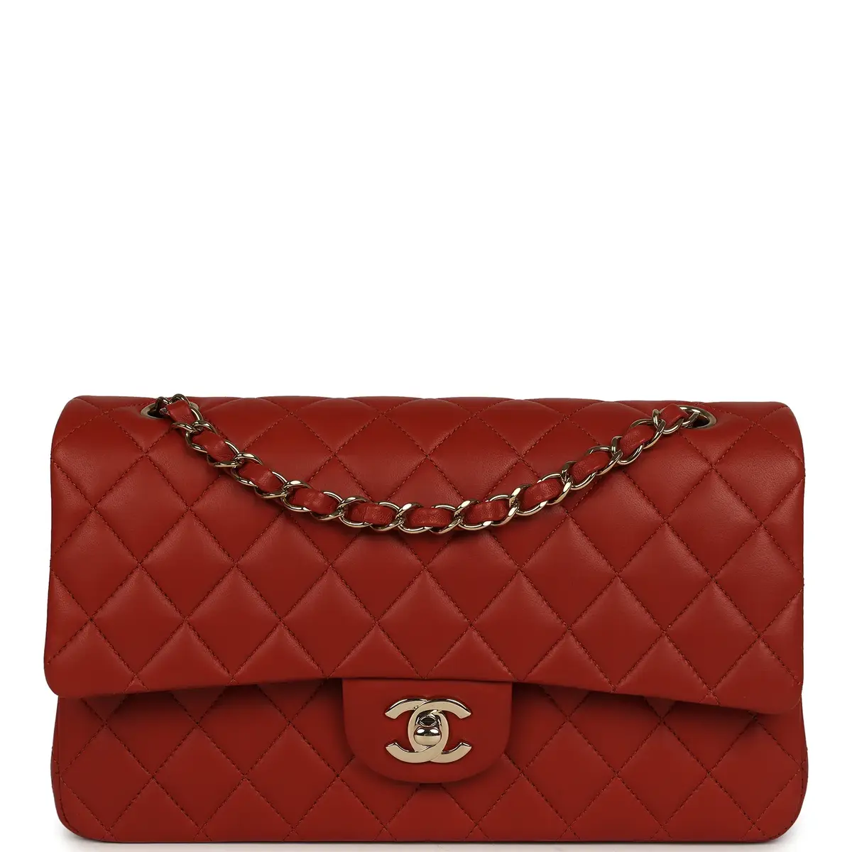Chanel Chanel Medium Classic Double Flap Bag Dark Orange Lambskin Light Gold Hardware | Image 1 Chanel Chanel Medium Classic Double Flap Bag Dark Orange Lambskin Light Gold Hardware | Image 1