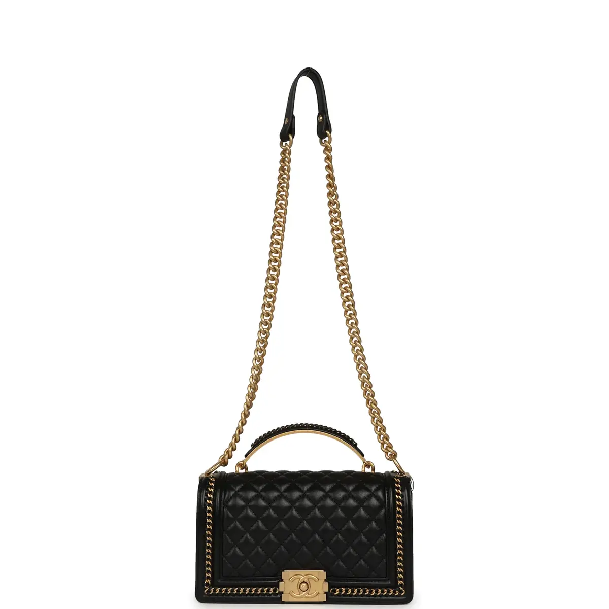 Chanel Chanel Medium Top Handle Braided Boy Bag Black Shiny Lambskin Antique Gold Hardware | Thumbnail 7 Chanel Chanel Medium Top Handle Braided Boy Bag Black Shiny Lambskin Antique Gold Hardware | Thumbnail 7