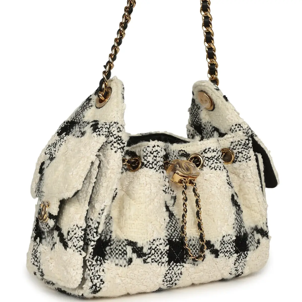 Chanel Chanel Mini 25 Hobo Bag White, Black Tweed Gold Hardware | Thumbnail 2