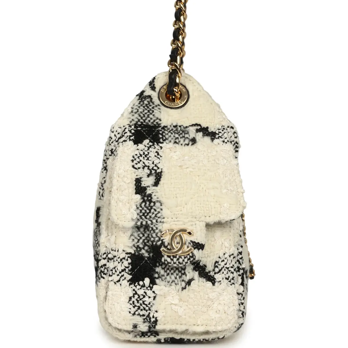 Chanel Chanel Mini 25 Hobo Bag White, Black Tweed Gold Hardware | Thumbnail 3