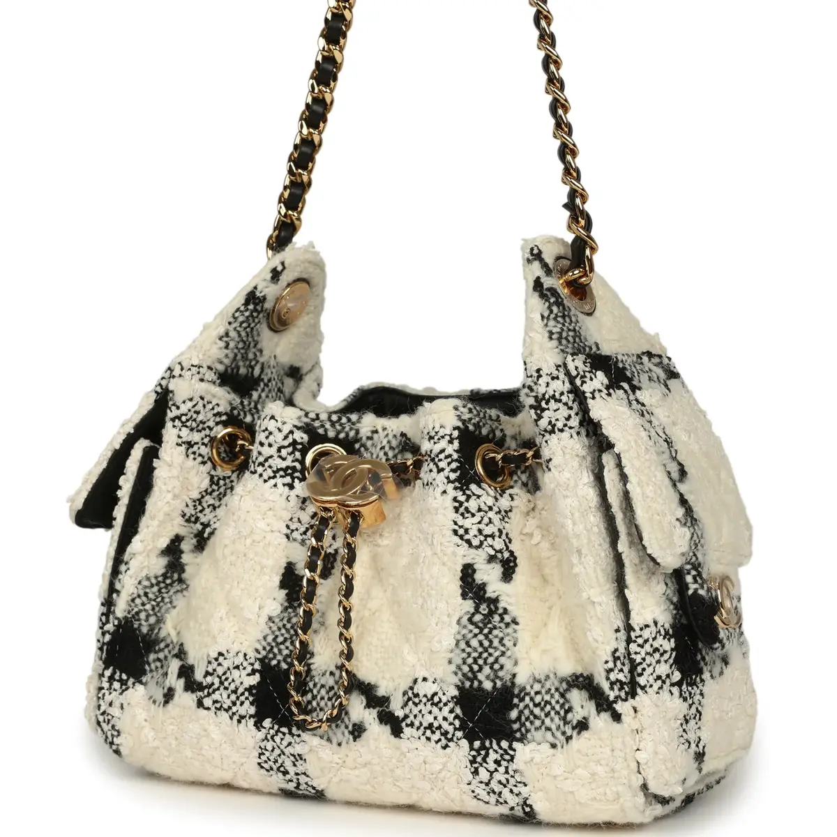 Chanel Chanel Mini 25 Hobo Bag White, Black Tweed Gold Hardware | Thumbnail 5