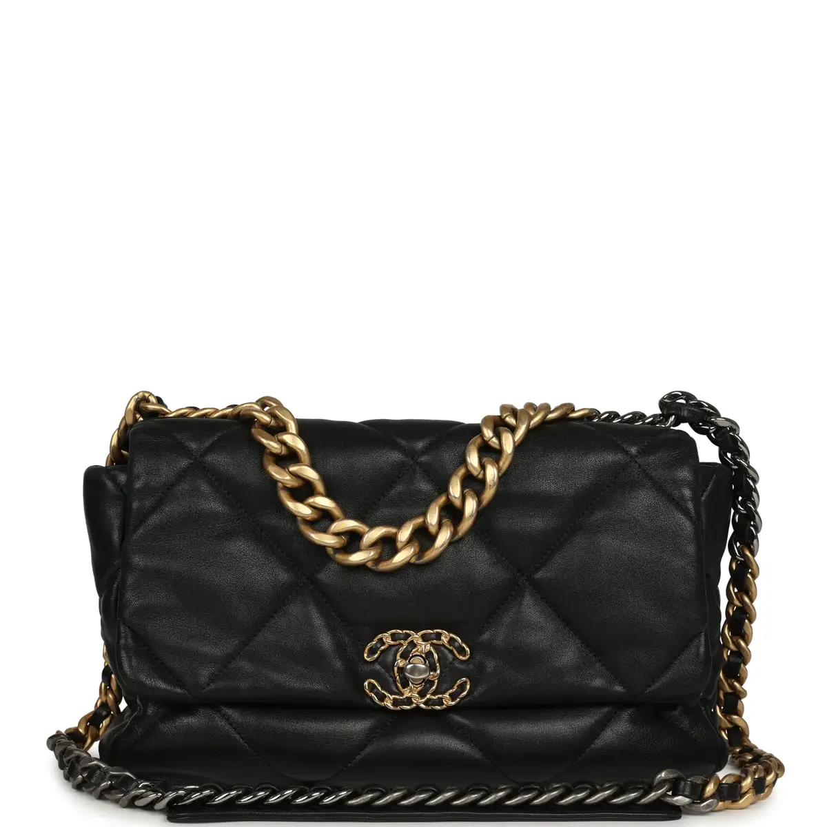 Chanel Pre-owned Chanel Large 19 Flap Bag Black Shiny Lambskin Mixed Metal Hardware | Image 1 Chanel Pre-owned Chanel Large 19 Flap Bag Black Shiny Lambskin Mixed Metal Hardware | Image 1