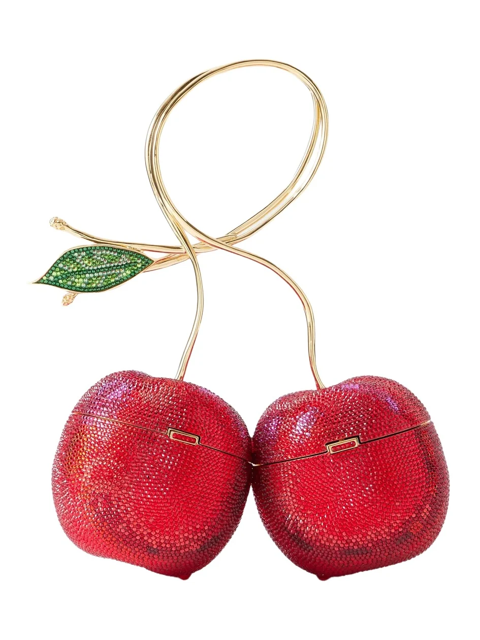 Cherries Crystal-embellished Gold-tone Clutch