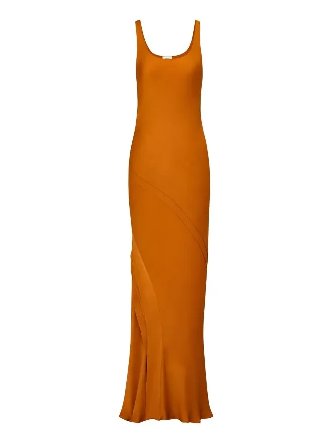 draped tank dress in silk satin draped tank dress in silk satin