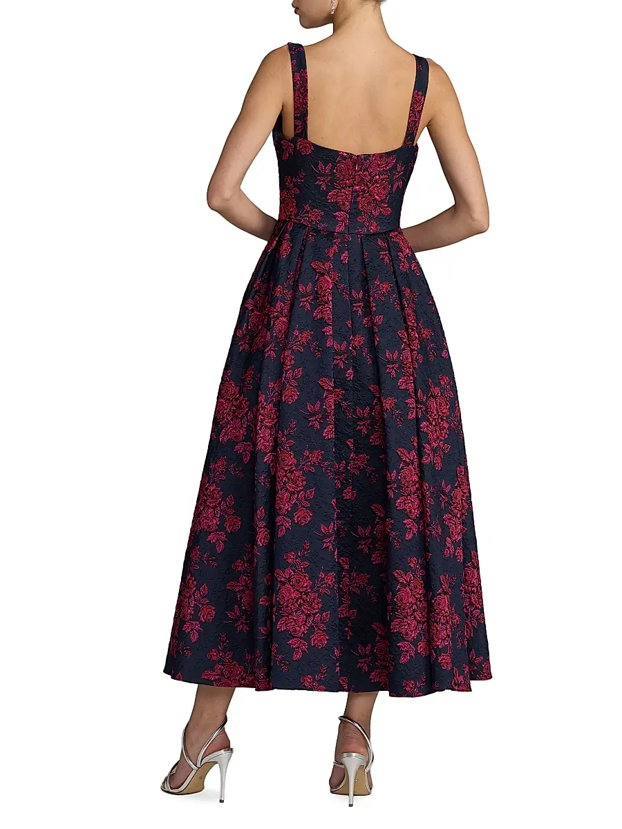 Mac Duggal Women's Floral Brocade Tea-Length Cocktail Dress | Thumbnail 2 Mac Duggal Women's Floral Brocade Tea-Length Cocktail Dress | Thumbnail 2