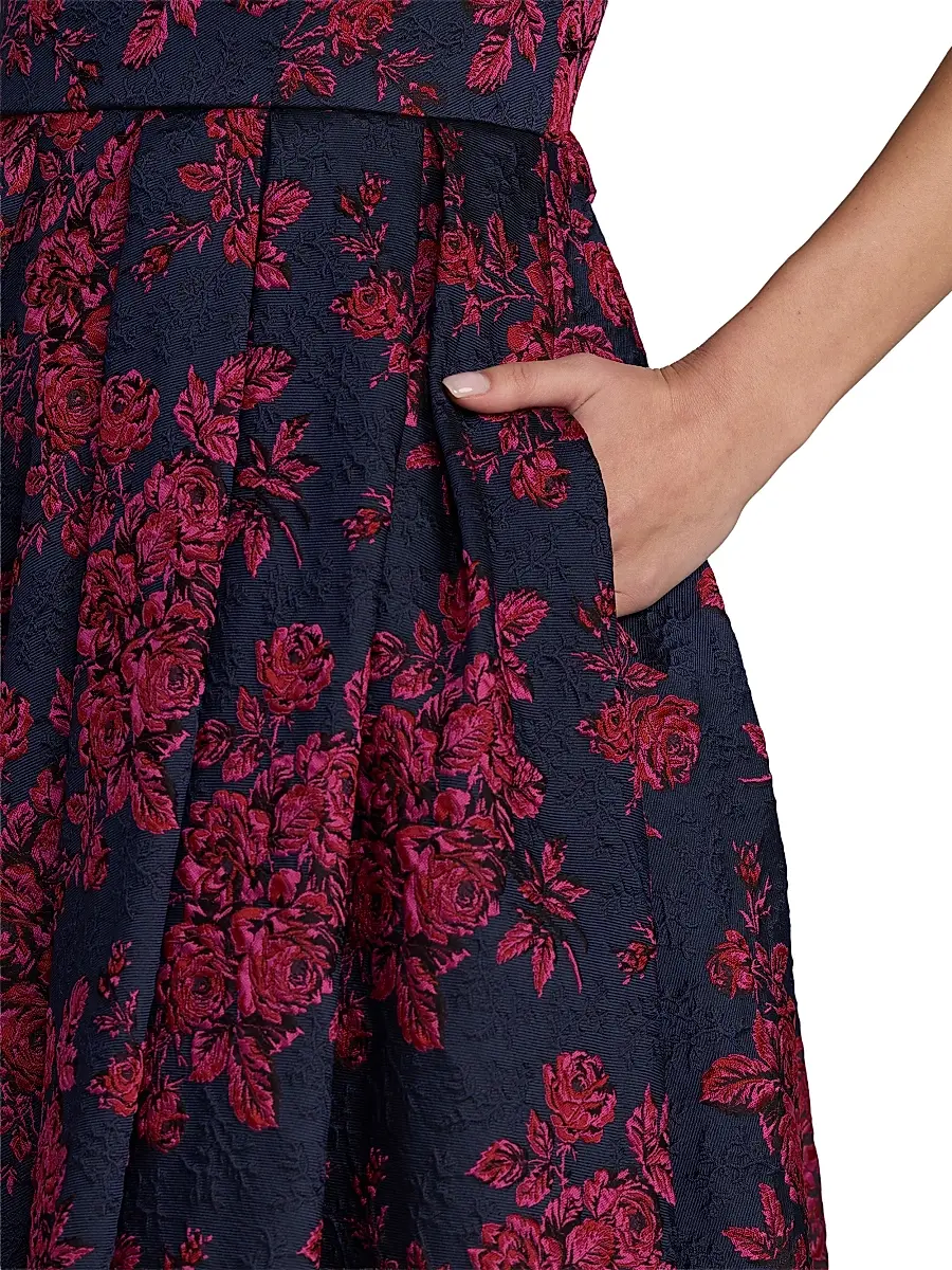Mac Duggal Women's Floral Brocade Tea-Length Cocktail Dress | Thumbnail 3 Mac Duggal Women's Floral Brocade Tea-Length Cocktail Dress | Thumbnail 3