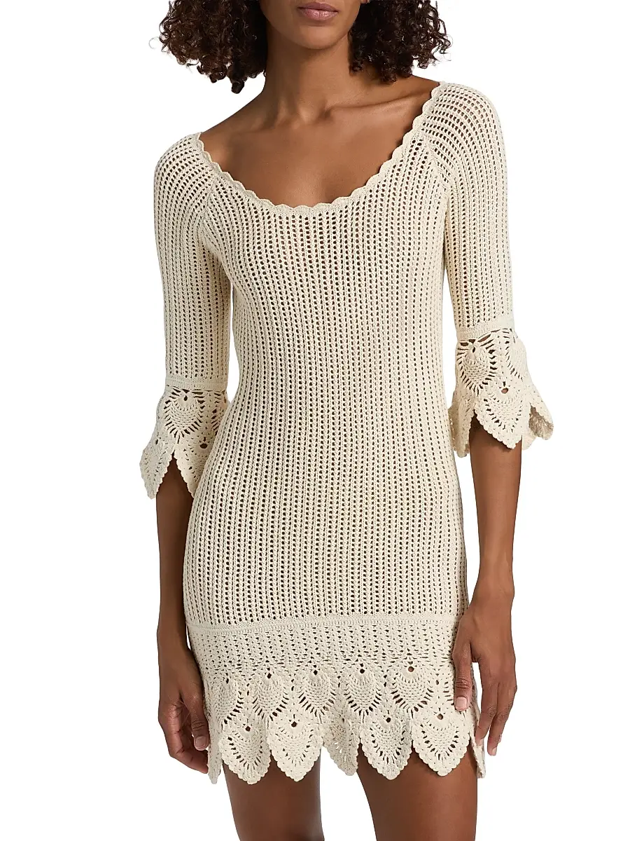 LoveShackFancy Women's Krisella Crochet-Knit Cotton Minidress | Thumbnail 3 LoveShackFancy Women's Krisella Crochet-Knit Cotton Minidress | Thumbnail 3