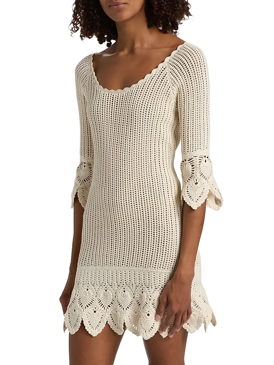 LoveShackFancy Women's Krisella Crochet-Knit Cotton Minidress | Thumbnail 4 LoveShackFancy Women's Krisella Crochet-Knit Cotton Minidress | Thumbnail 4
