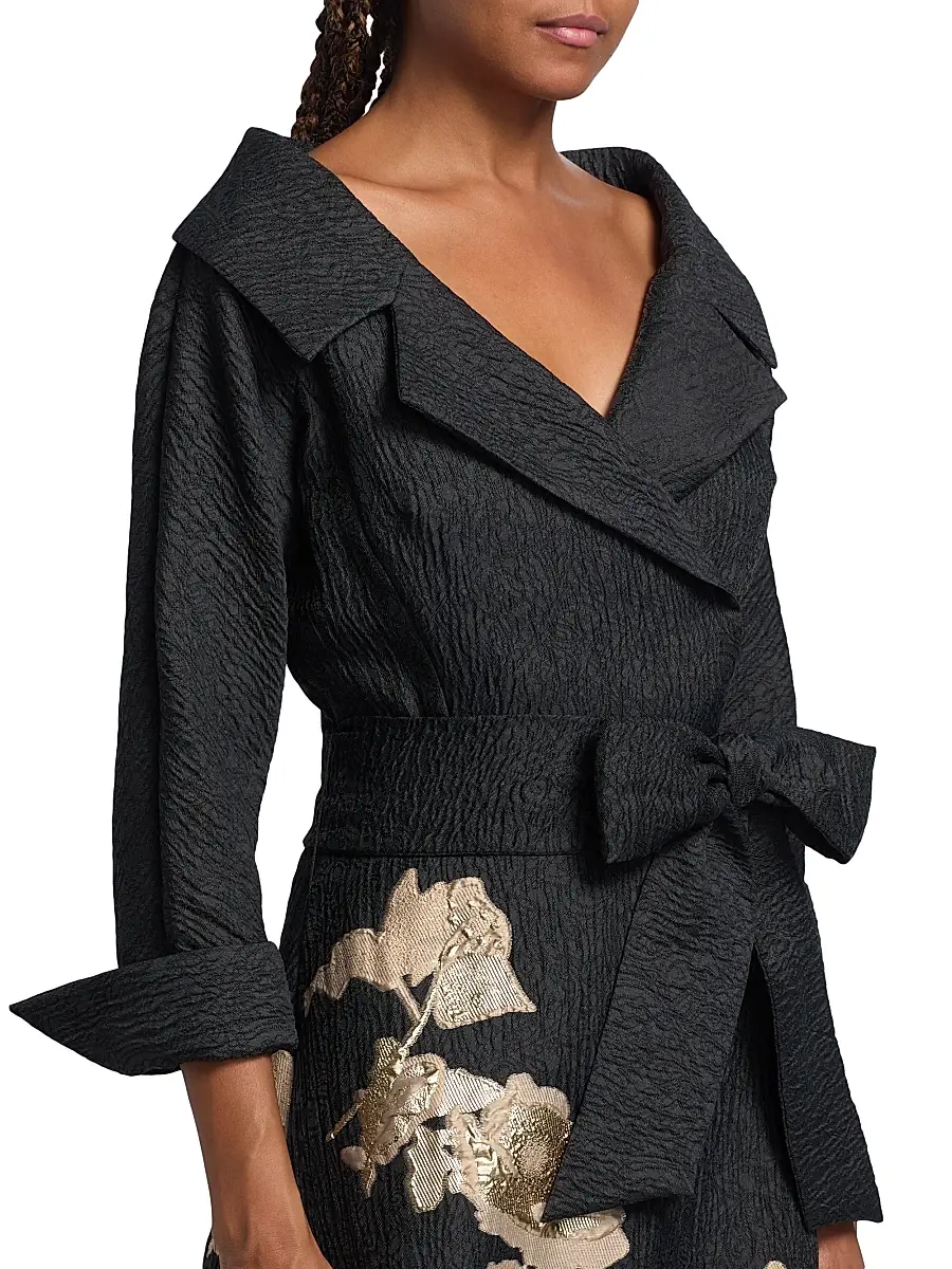 Teri Jon by Rickie Freeman Women's Textured Metallic Floral Jacquard Gown | Thumbnail 6