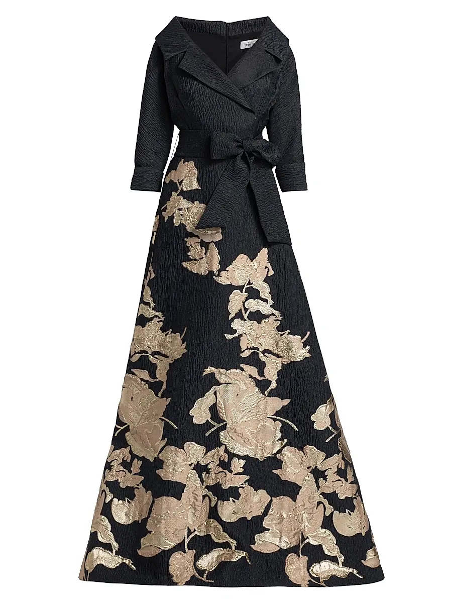 Women's Textured Metallic Floral Jacquard Gown