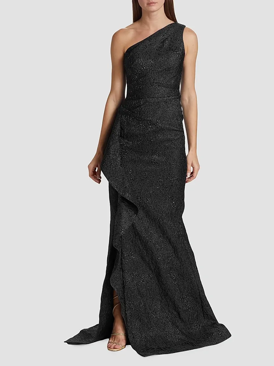 Teri Jon by Rickie Freeman Women's Metallic Jacquard One-Shoulder Gown | Thumbnail 2 Teri Jon by Rickie Freeman Women's Metallic Jacquard One-Shoulder Gown | Thumbnail 2