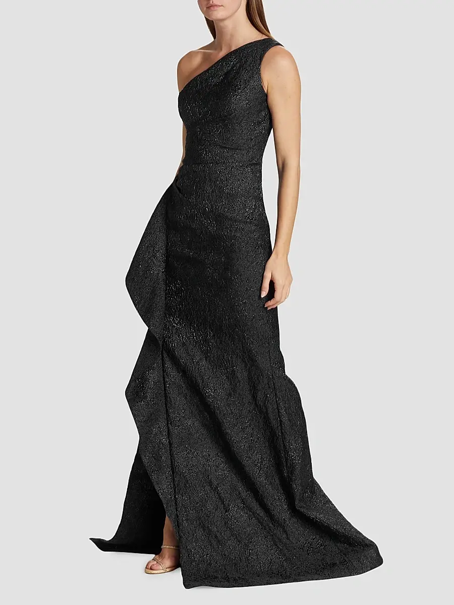 Teri Jon by Rickie Freeman Women's Metallic Jacquard One-Shoulder Gown | Thumbnail 4 Teri Jon by Rickie Freeman Women's Metallic Jacquard One-Shoulder Gown | Thumbnail 4