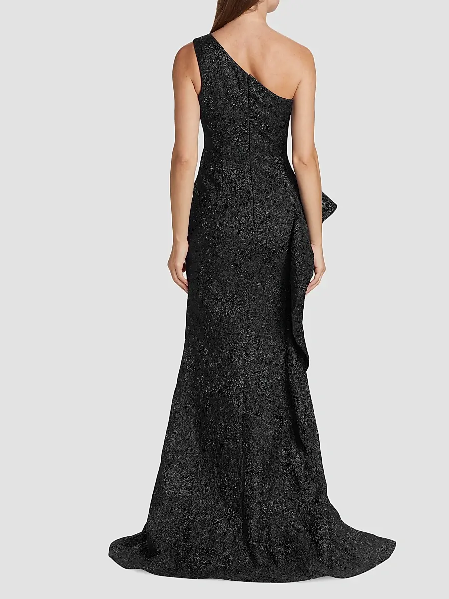 Teri Jon by Rickie Freeman Women's Metallic Jacquard One-Shoulder Gown | Thumbnail 5 Teri Jon by Rickie Freeman Women's Metallic Jacquard One-Shoulder Gown | Thumbnail 5