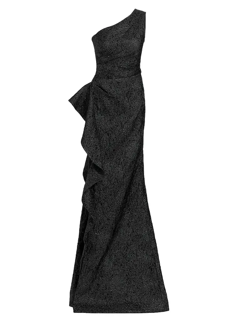 Teri Jon by Rickie Freeman Women's Metallic Jacquard One-Shoulder Gown - Black - Size 18 | Image 1 Teri Jon by Rickie Freeman Women's Metallic Jacquard One-Shoulder Gown - Black - Size 18 | Image 1