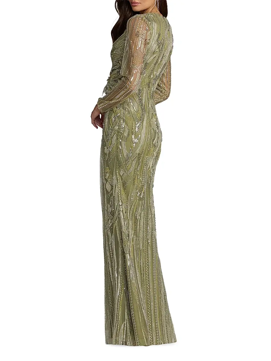 Mac Duggal Women's Embroidered Mesh Long-Sleeve Column Gown | Thumbnail 2