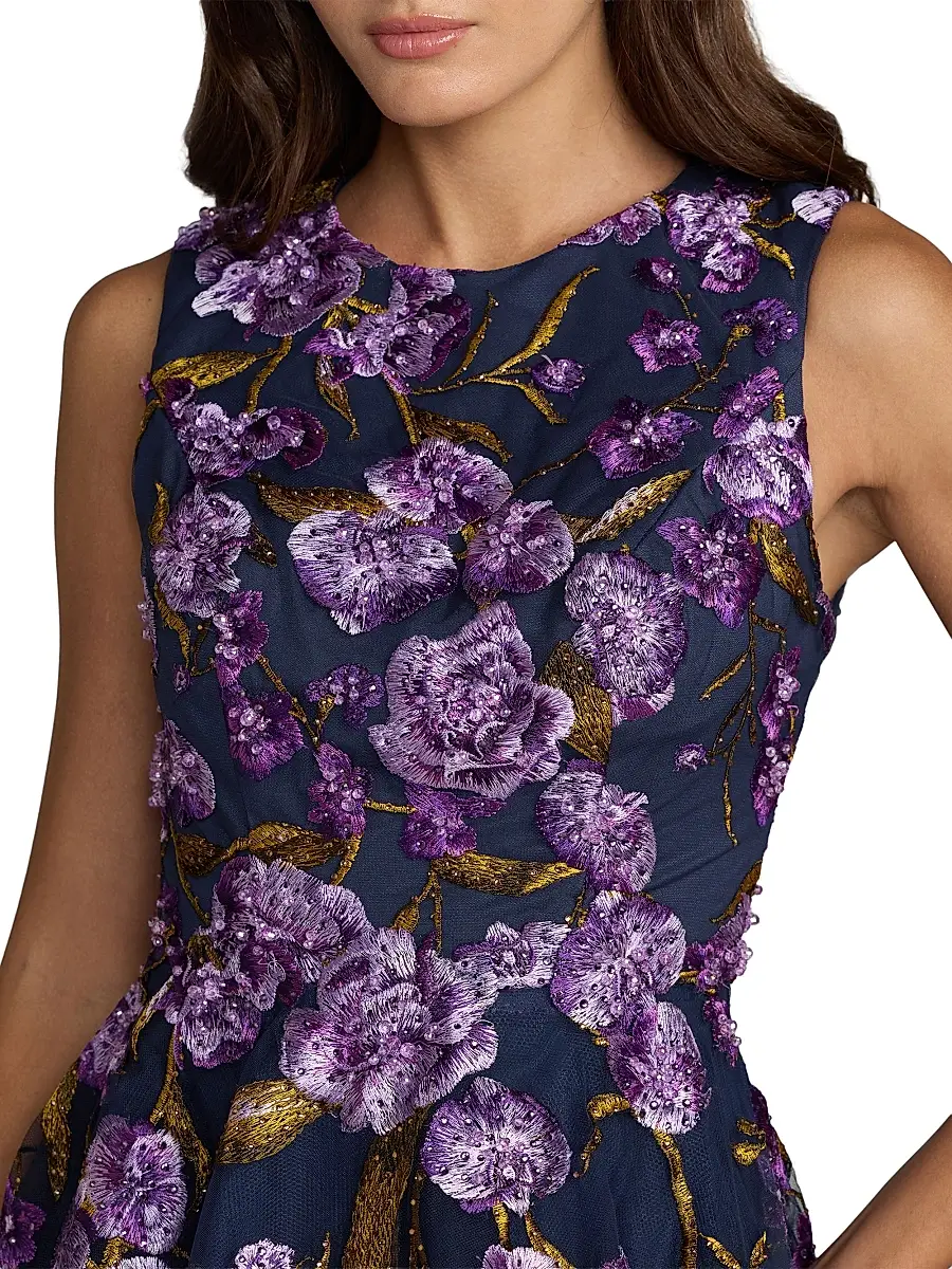 Mac Duggal Women's Floral-Embroidered Tulle Tea-Length Cocktail Dress | Thumbnail 3 Mac Duggal Women's Floral-Embroidered Tulle Tea-Length Cocktail Dress | Thumbnail 3