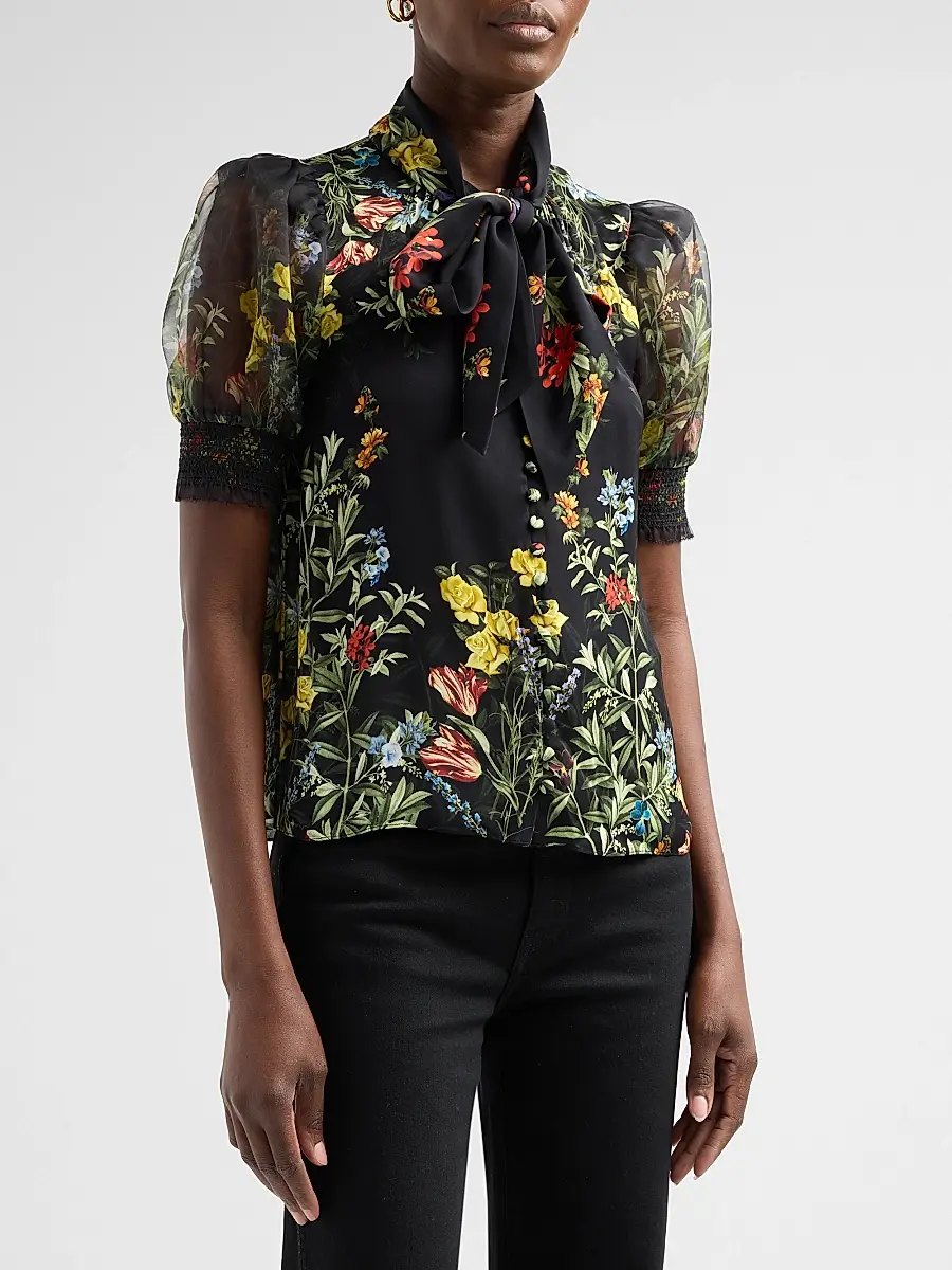 Alice + Olivia Women's Brentley Floral Tie Blouse | Thumbnail 4 Alice + Olivia Women's Brentley Floral Tie Blouse | Thumbnail 4