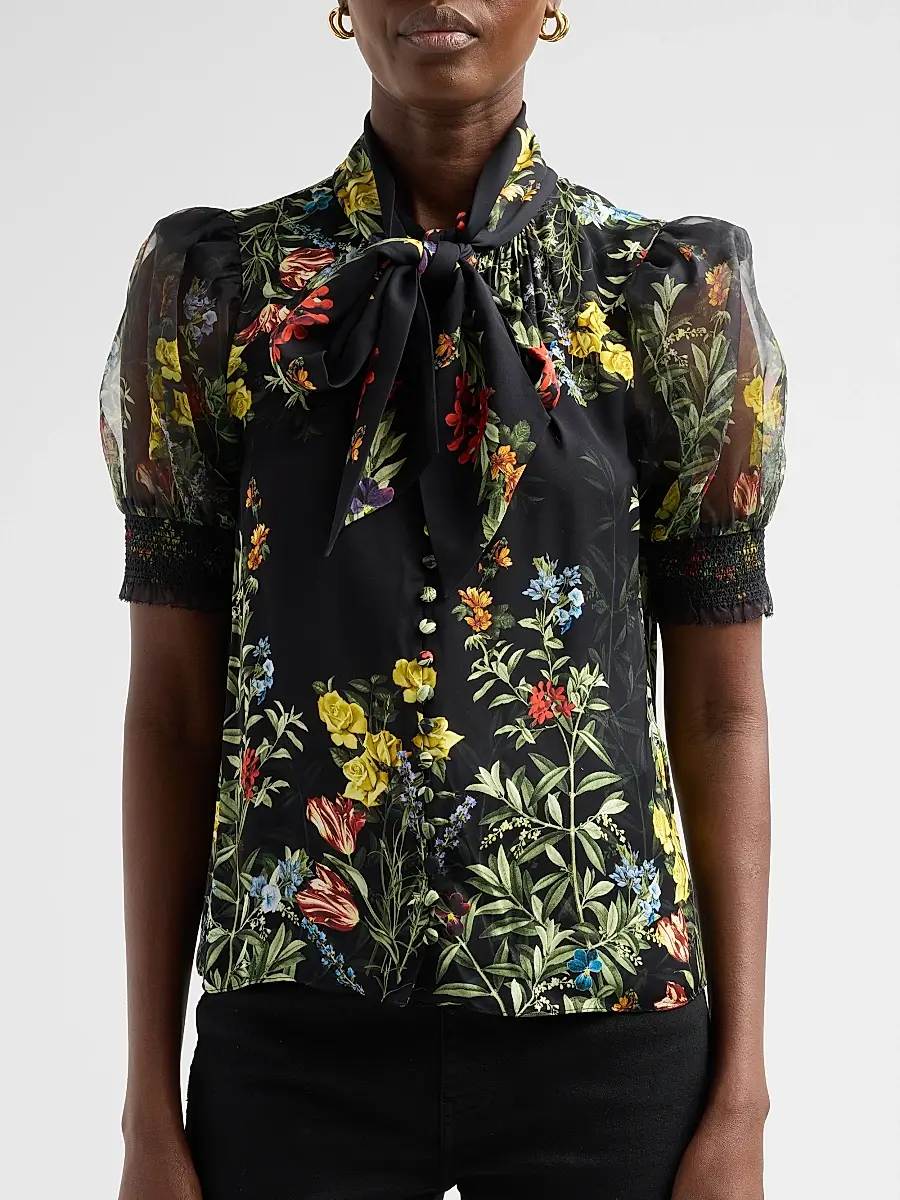Alice + Olivia Women's Brentley Floral Tie Blouse | Thumbnail 5 Alice + Olivia Women's Brentley Floral Tie Blouse | Thumbnail 5