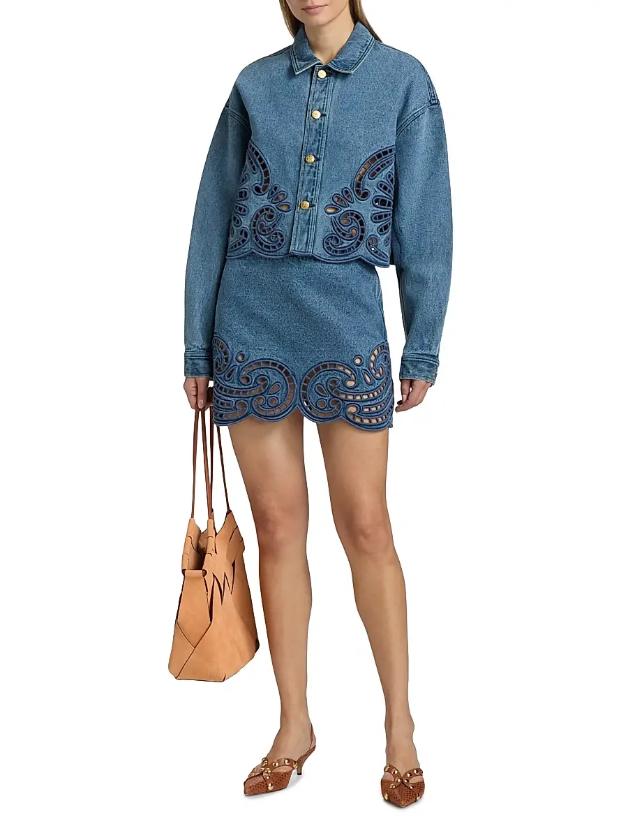 Ulla Johnson Women's The Bobbi Eyelet Denim Jacket | Thumbnail 2 Ulla Johnson Women's The Bobbi Eyelet Denim Jacket | Thumbnail 2