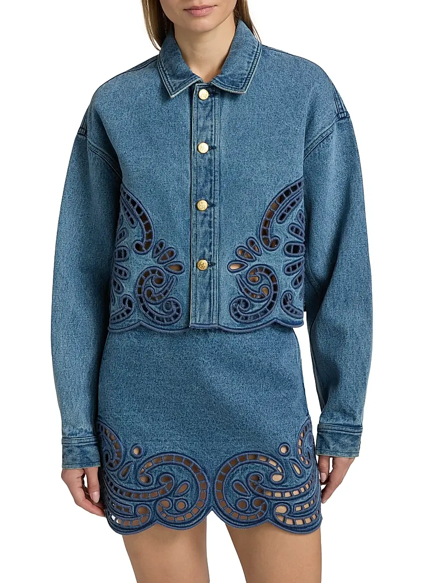 Ulla Johnson Women's The Bobbi Eyelet Denim Jacket | Thumbnail 3 Ulla Johnson Women's The Bobbi Eyelet Denim Jacket | Thumbnail 3