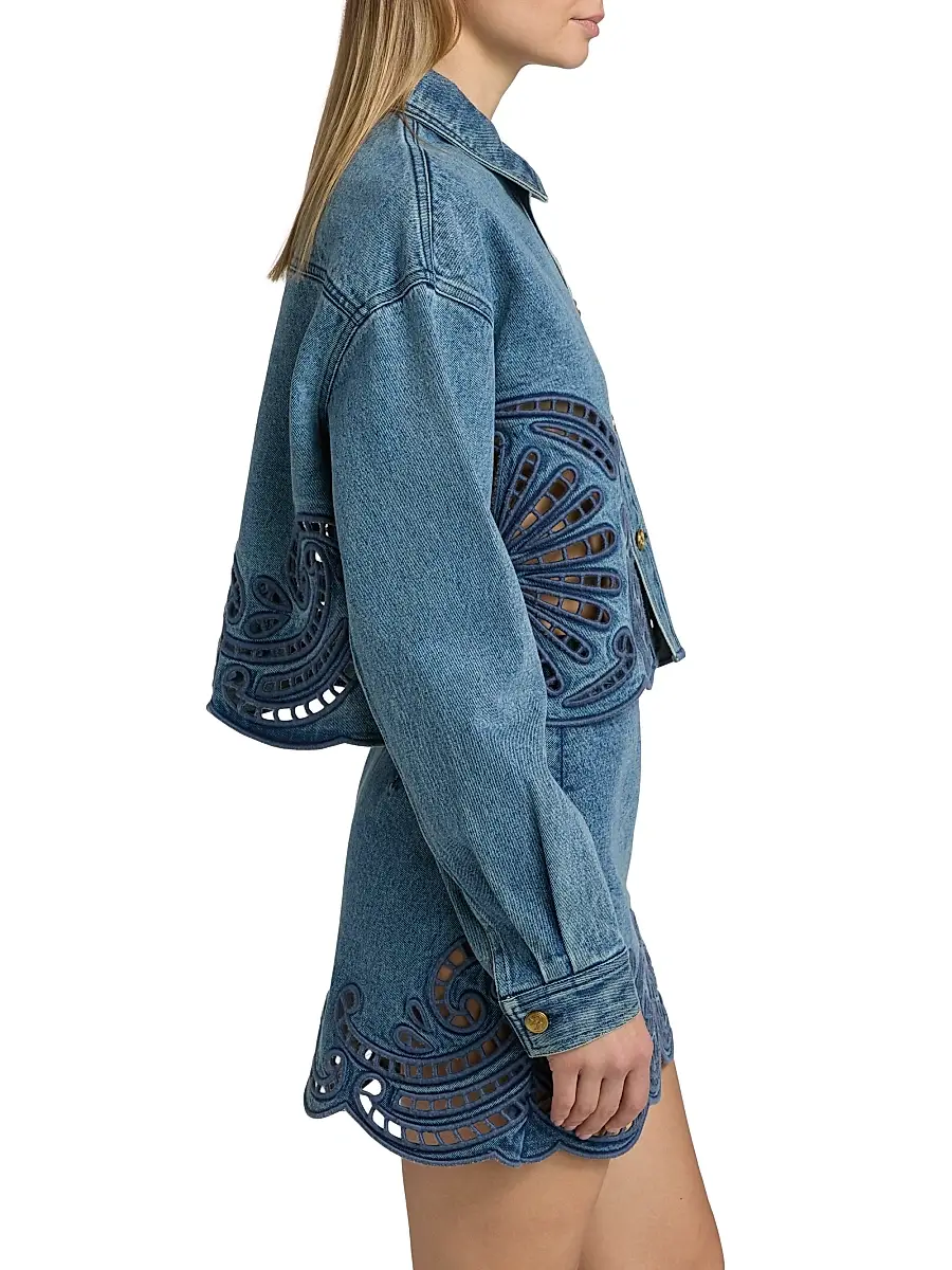 Ulla Johnson Women's The Bobbi Eyelet Denim Jacket | Thumbnail 4 Ulla Johnson Women's The Bobbi Eyelet Denim Jacket | Thumbnail 4