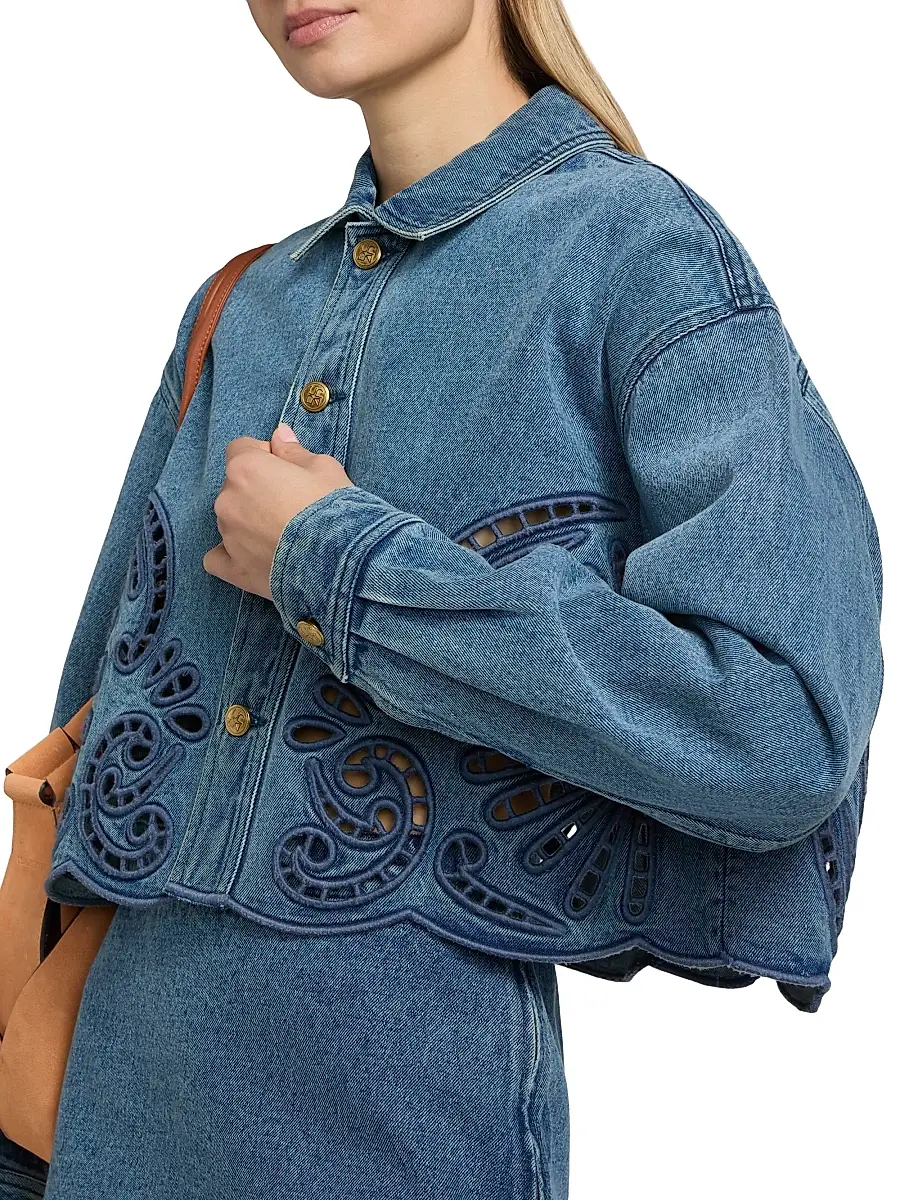 Ulla Johnson Women's The Bobbi Eyelet Denim Jacket | Thumbnail 6 Ulla Johnson Women's The Bobbi Eyelet Denim Jacket | Thumbnail 6