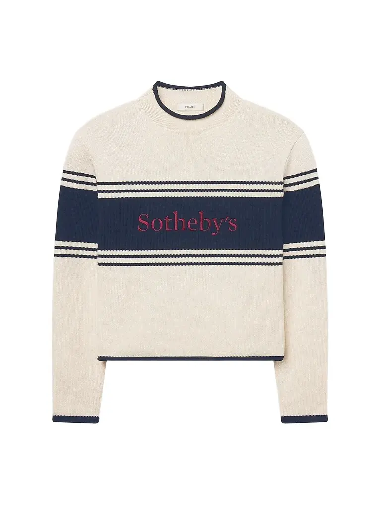 Frame Women's x Sotheby's Rolled Cotton Sweater - Cream Multi - Size XL | Image 1 Frame Women's x Sotheby's Rolled Cotton Sweater - Cream Multi - Size XL | Image 1