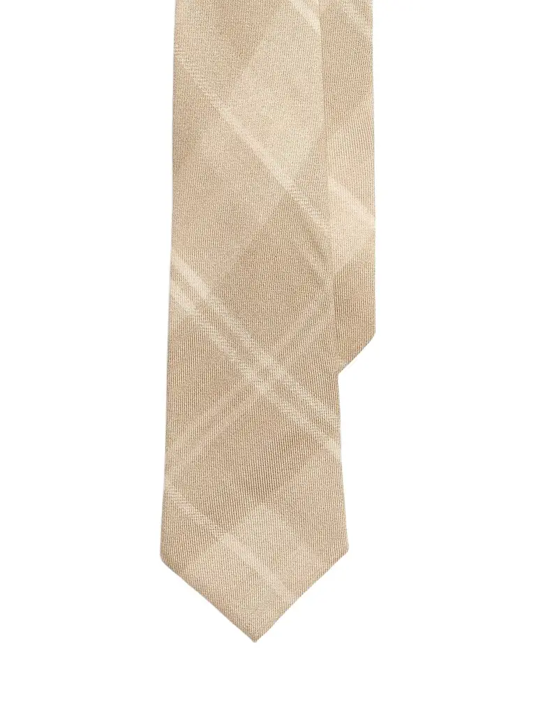 Ralph Lauren Purple Label Men's Plaid Cashmere-Silk Tie - Champagne | Image 1 Ralph Lauren Purple Label Men's Plaid Cashmere-Silk Tie - Champagne | Image 1