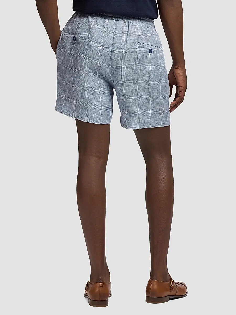 Ralph Lauren Purple Label Men's Glen Windowpane Plaid Flat-Front Linen Shorts | Thumbnail 3 Ralph Lauren Purple Label Men's Glen Windowpane Plaid Flat-Front Linen Shorts | Thumbnail 3