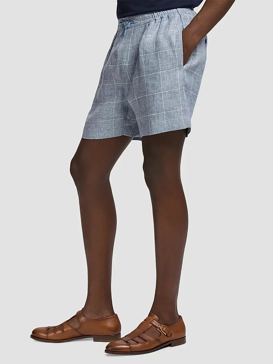 Ralph Lauren Purple Label Men's Glen Windowpane Plaid Flat-Front Linen Shorts | Thumbnail 6 Ralph Lauren Purple Label Men's Glen Windowpane Plaid Flat-Front Linen Shorts | Thumbnail 6