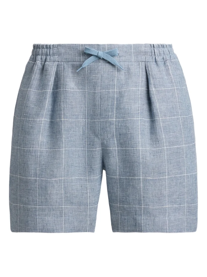 Men's Glen Windowpane Plaid Flat-Front Linen Shorts