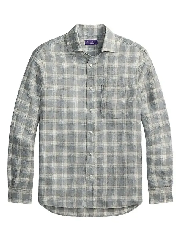 Men's Linen Twill Plaid Sport Shirt Men's Linen Twill Plaid Sport Shirt