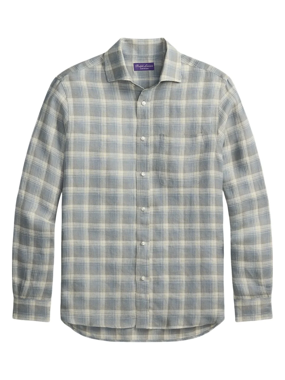 Men's Linen Twill Plaid Sport Shirt